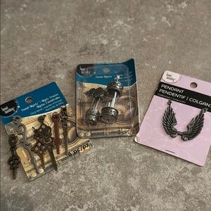 Antique Key and Pendant Set - Silver and Gold